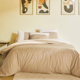 Drap housse percale, Duo BLANC DES VOSGES 90 x 190 cm Ocre