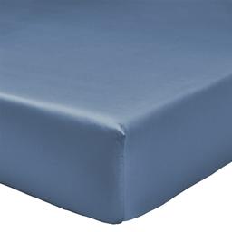 Drap housse uni en satin de coton bleu marine 90x190