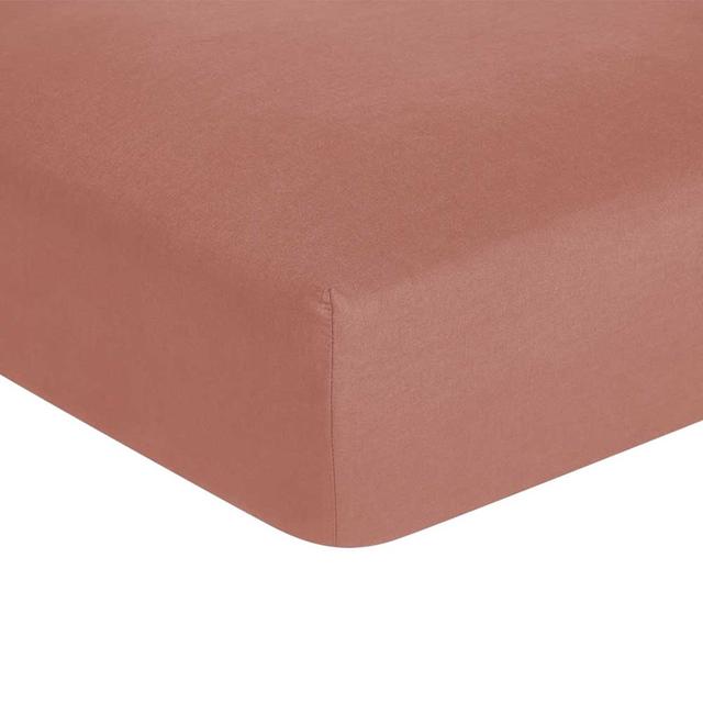 Drap housse uni en coton terracotta 140x200