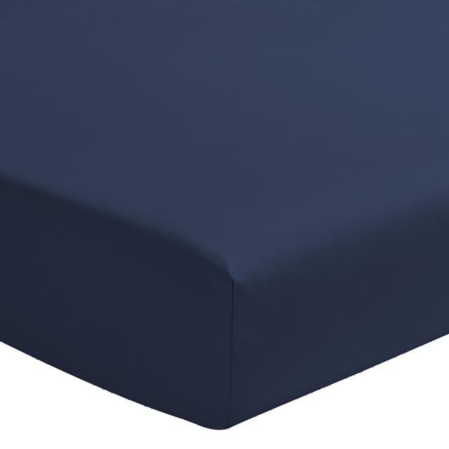 Drap housse uni en satin de coton bleu marine 180x200