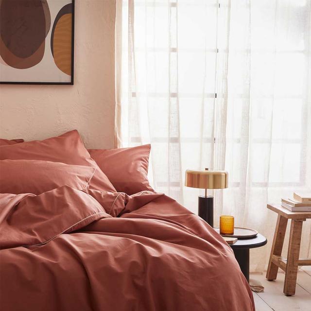 Housse de couette unie en coton terracotta 200x200