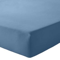 Drap housse uni en coton bleu 90x190