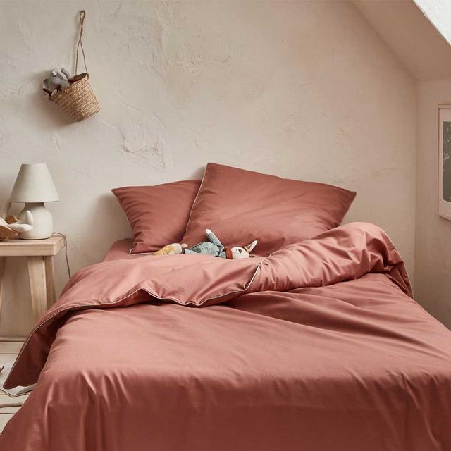 Parure de lit unie en coton terracotta 140x200