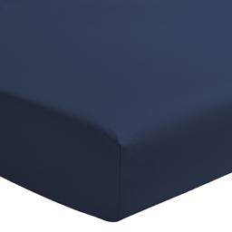 Drap housse uni en satin de coton bleu marine 90x190