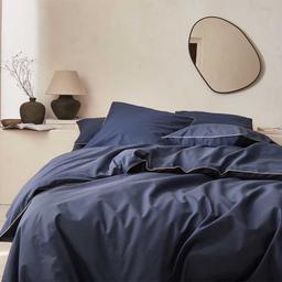 Parure de lit unie en coton bleu nuit 200x200