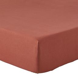 Drap housse en lin terracotta 200x200