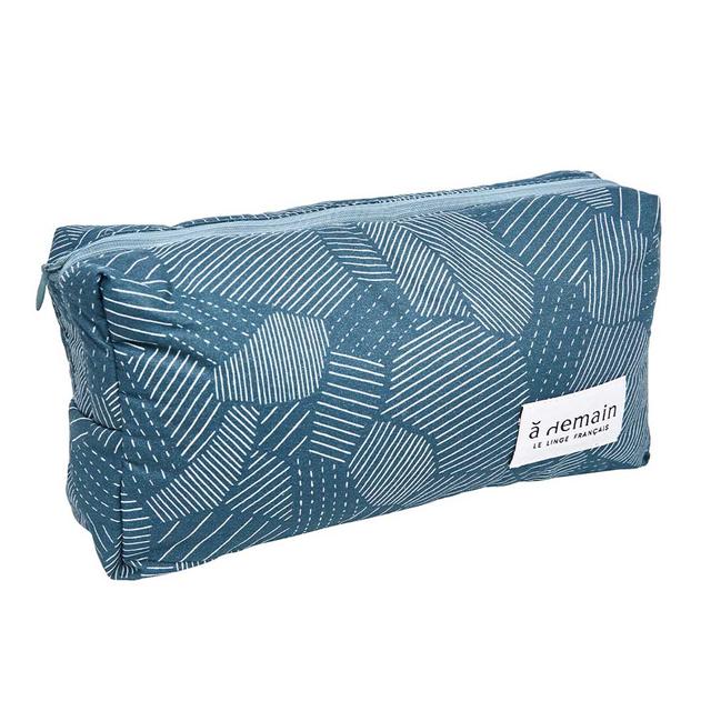 Trousse de toilette imprimée en coton bleu emeraude 25x10