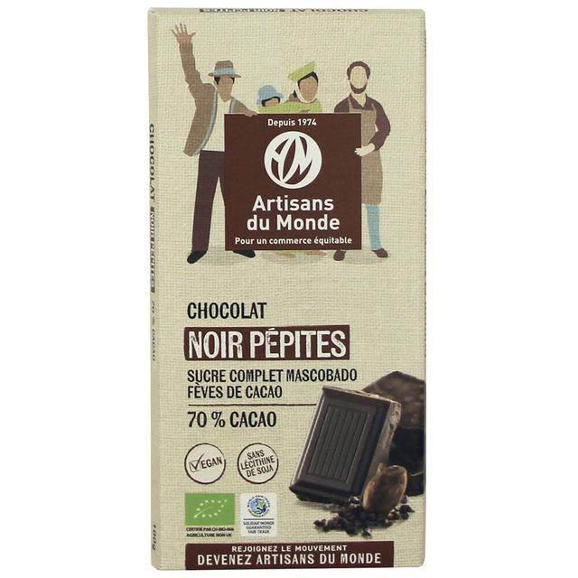 Chocolat noir 70% pépites de cacao équitable 100g