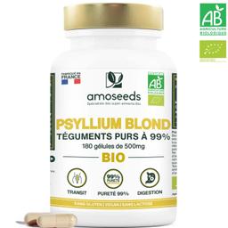 Psyllium Blond Bio | Téguments Purs 99% | 180 gélules de 500mg