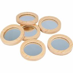 Set de 6 miroirs de poche en bois - 7,5 x 1 cm