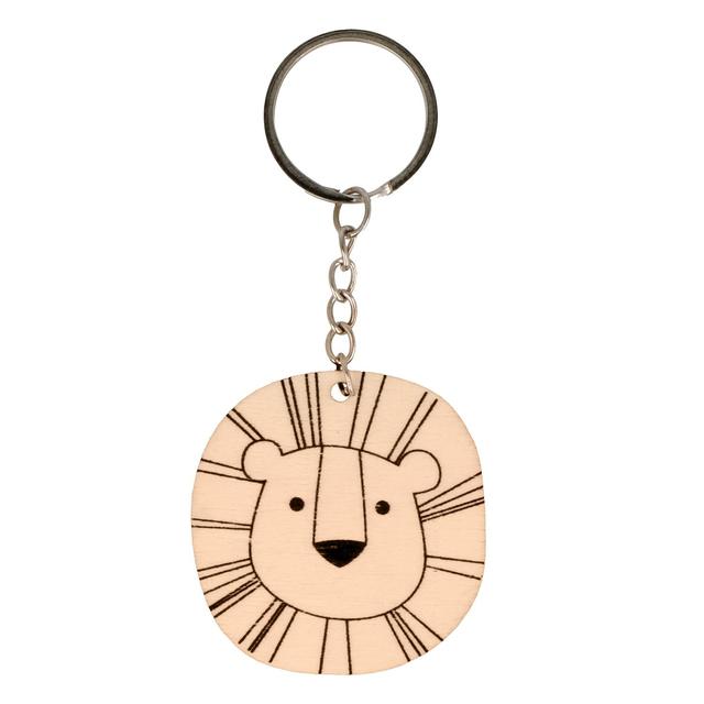 Porte-clés tête de lion en bois