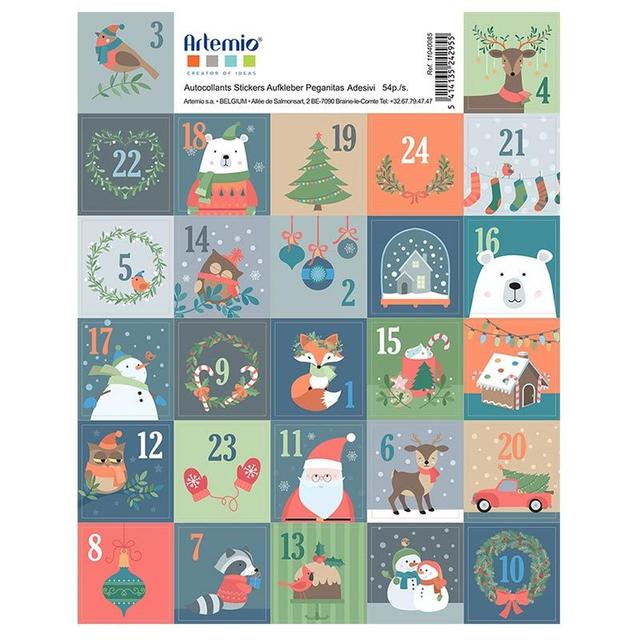 54 stickers timbres de Noël 3 cm