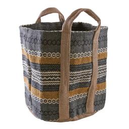 Sac à bûches en jute gris et moutarde