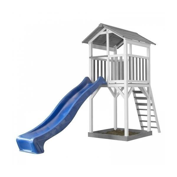 AXI Structure de jeu Beach Tower Gris Blanc avec toboggan Bleu