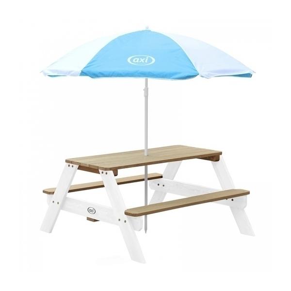 AXI Table Picnic NICK Brun Blanc avec parasol Bleu Blanc