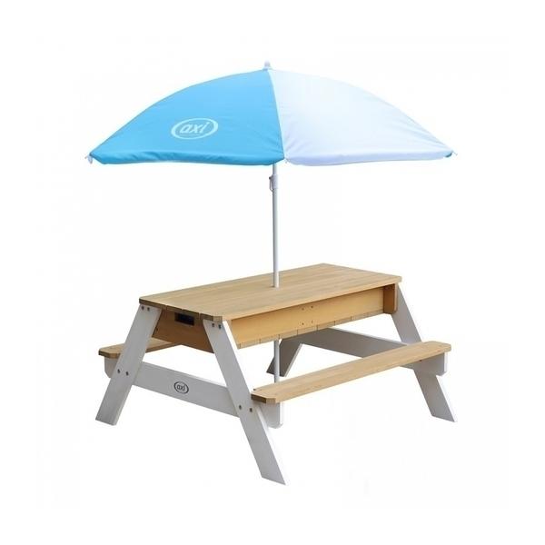 AXI Table sable et eau NICK Brun Blanc avec parasol Bleu Blanc