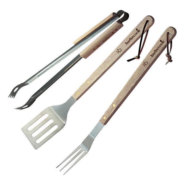 Set de 3 ustensiles à barbecue inox et bois