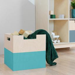 Boîte de rangement bois modèle 2 - poignées - Bleu turquoise et