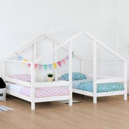 Lit cabane pour 2 enfants bois massif blanc 90 x 160 cm