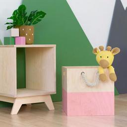 Boîte de rangement bois modèle 3 - poignées corde - Rose et bois