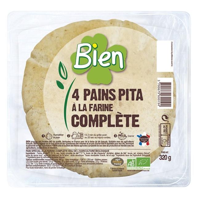 Pain pita à la farine complète x 4