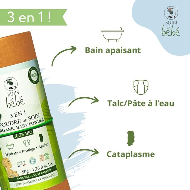 Poudre de soin bio 3 en 1 pour bébé hygiène bébé