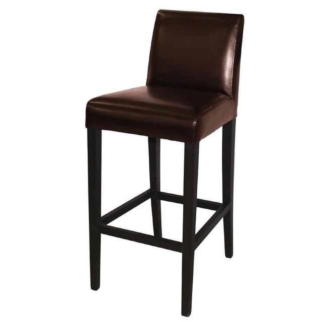 Tabouret de bar haut avec dossier en simili cuir marron foncé -