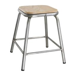 Tabouret Bas en Acier Galvanisé avec Assise en Bois - Lot de 4 -