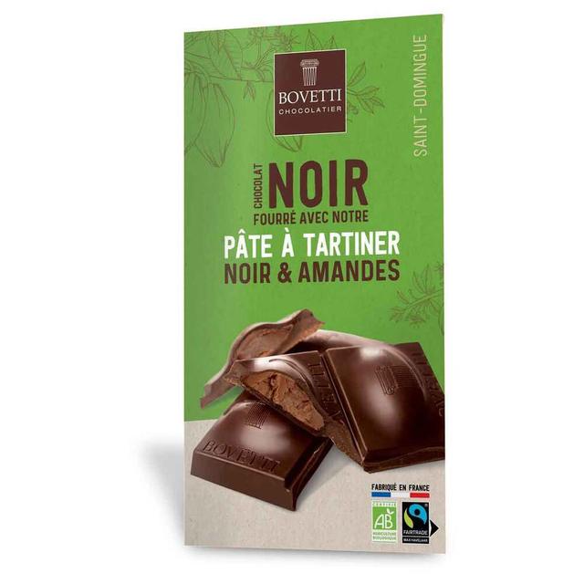 Chocolat noir fourré pâte à tartiner noir et amandes 100g