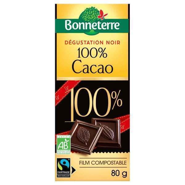 Tablette de chocolat Noir dégustation 100% cacao 80g