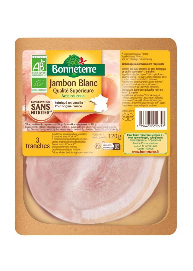 Jambon blanc avec couenne 3 tranches 135g