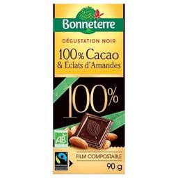 Tablette chocolat noir 100% cacao et éclats d'amandes 90g