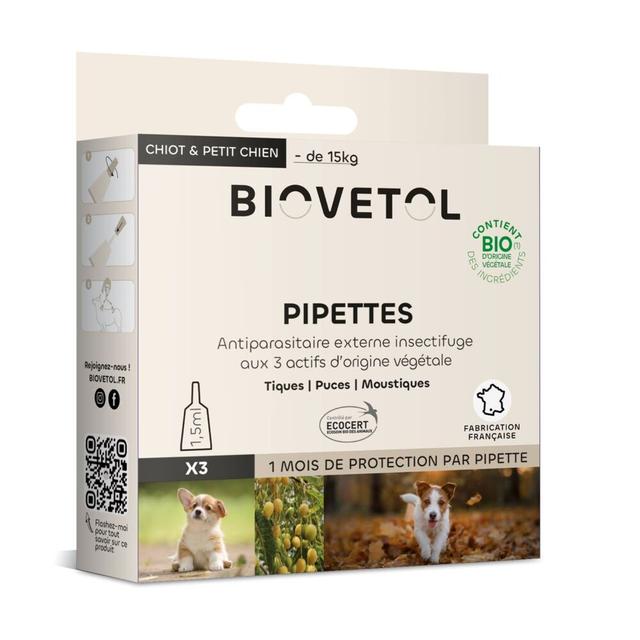 Etui 3 pipettes antiparasitaires chiot et petit chien Bio 1,5ml