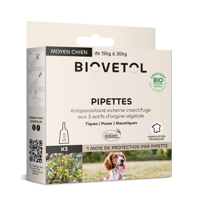 Etui 3 pipettes antiparasitaires chien moyen Bio 3ml