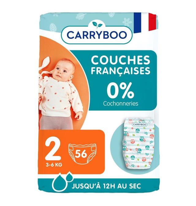 56 Couches T2 (3-6kg) Dermo-Sensitives à Motifs