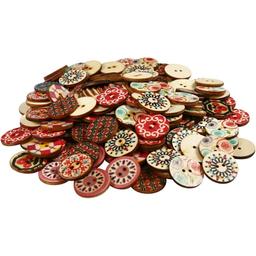 Boutons en bois décorés - 9 motifs - 20 mm - 180 pcs