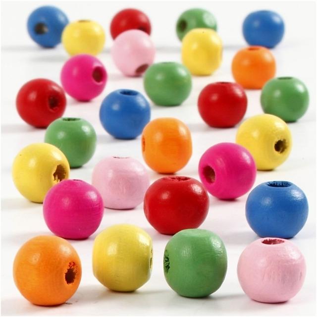 Assortiment de perles en bois multicolores 8 mm - 90 pcs environ