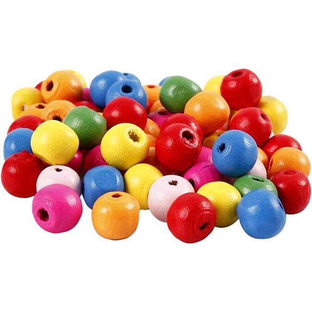 Mélange de perles en bois - Multicolore - 10 mm - 70 pcs environ