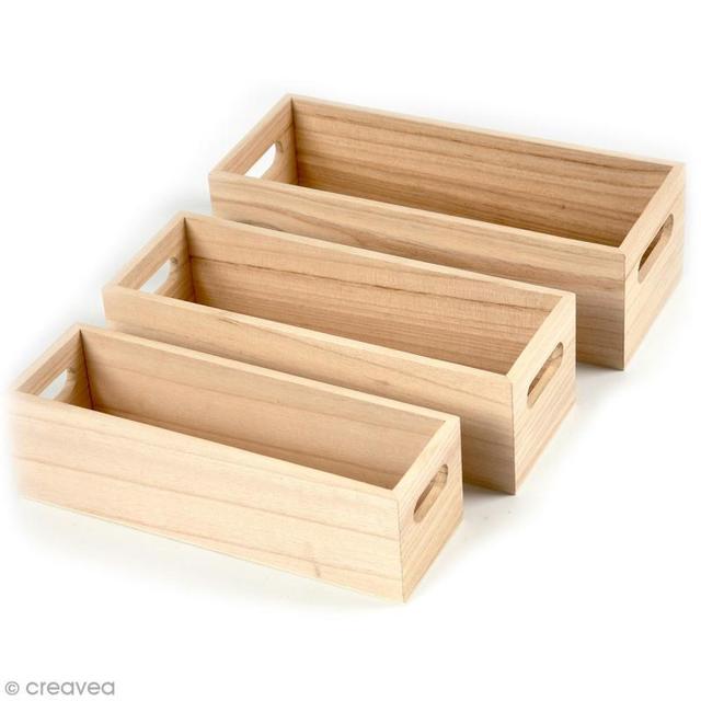 Casiers à poignées en bois à décorer - 25, 23 et 21,5 cm - 3 pcs