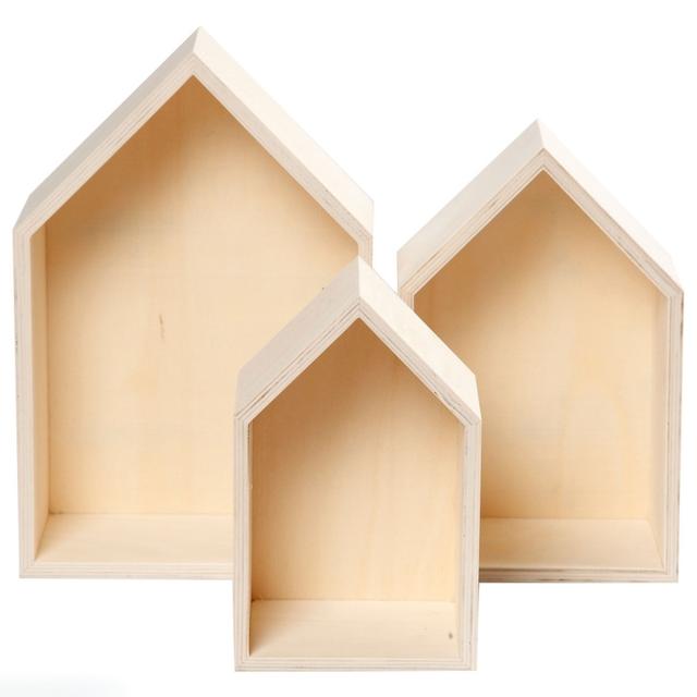 Etagères Maisons en bois à décorer - 20 à 31 cm - 3 pcs