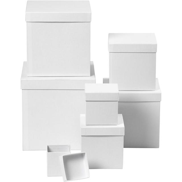 Set de boîtes carrés en carton blanc à décorer - 7,5 à 23 cm - 7