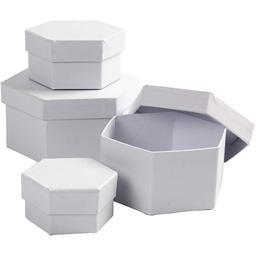 Set de boîtes hexagonales en carton blanc à décorer - 6,5 à 12 c