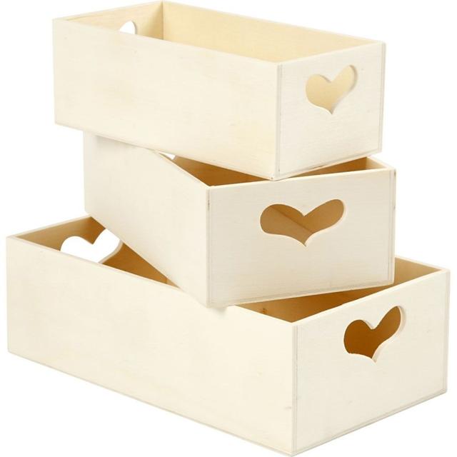 Set de boîtes de rangement en bois - Coeur - 15,8 x 20,5 cm - 3