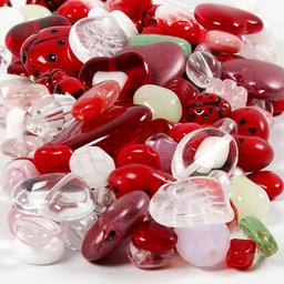 Assortiments de perles en verres - Coeurs et coccinelles - 350 g