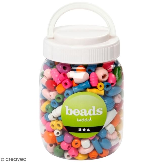 Assortiment Perles en bois - Multicolore - 115 g