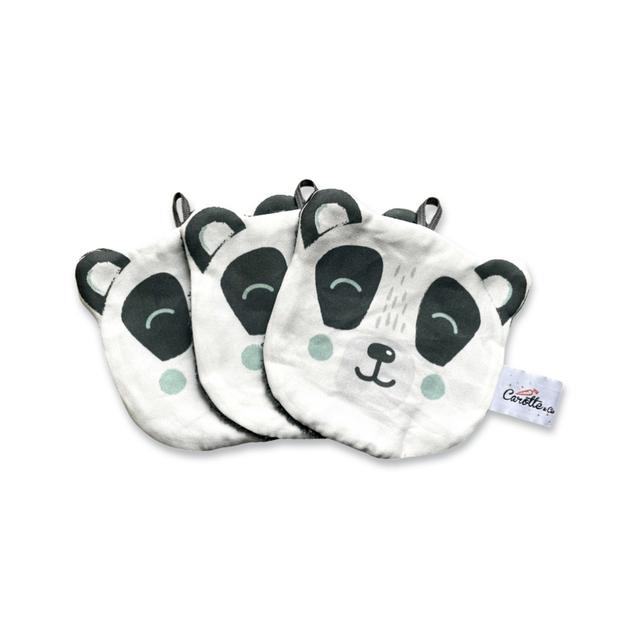 Lot de 3 grandes lingettes lavables illustrées Panda gris