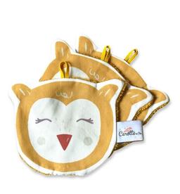 Lot de 3 grandes lingettes lavables illustrées Hibou moutarde