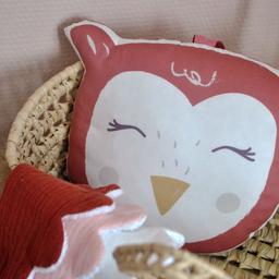 Coussin illustré Hibou rouge terracotta