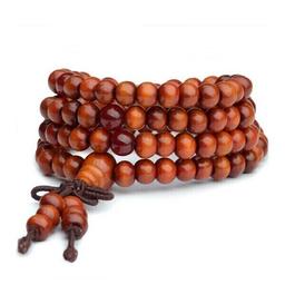 Bracelet Tibétain, Mala en perles de bois 6mm + noeud sans fin.