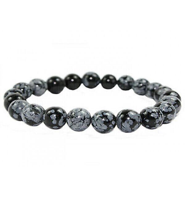 Bracelet Obsidienne Neige - boules 8mm